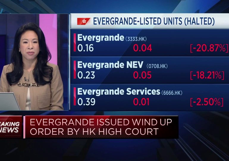 Evergrande shares halted after Hong Kong court orders liquidation