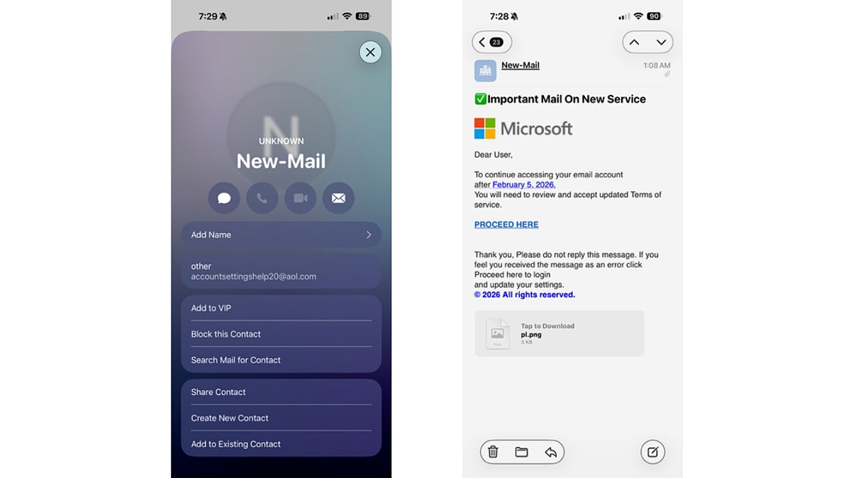 A fake Microsoft email