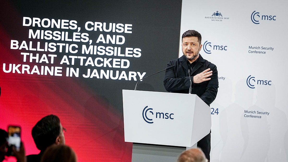 Zelenskyy speaking at the Munich Security Conference