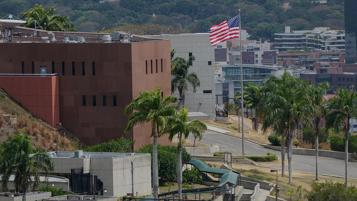AMERICAN flag over US embassy in Venezuela