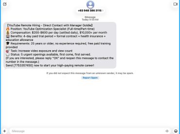 YouTube job scam text: How to spot it fast
